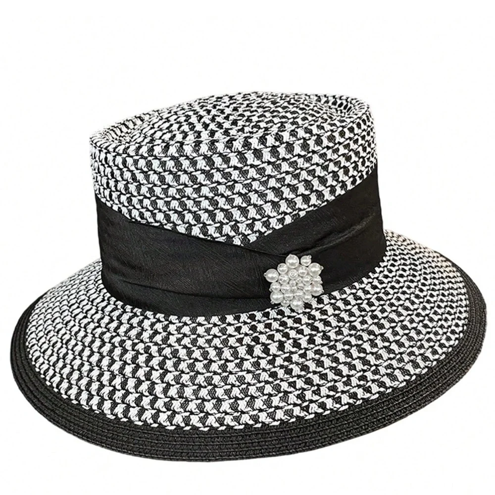 🆕 Straw Wide Brim Flat Top Hat - Picture 2 of 4